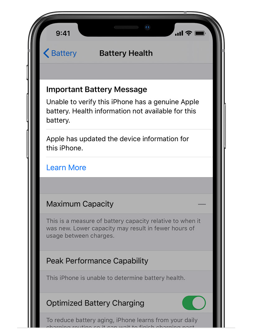 Unable to Verify this IPhone has a Genuine Battery Message