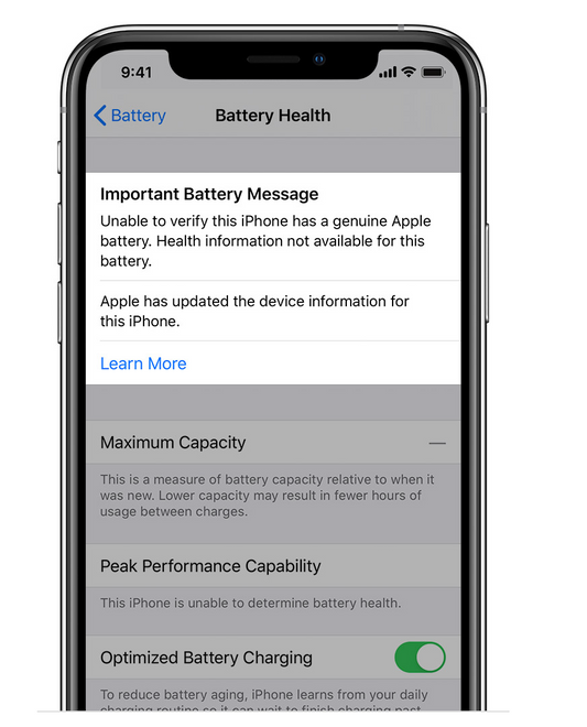 Unable to Verify this IPhone has a Genuine Battery Message